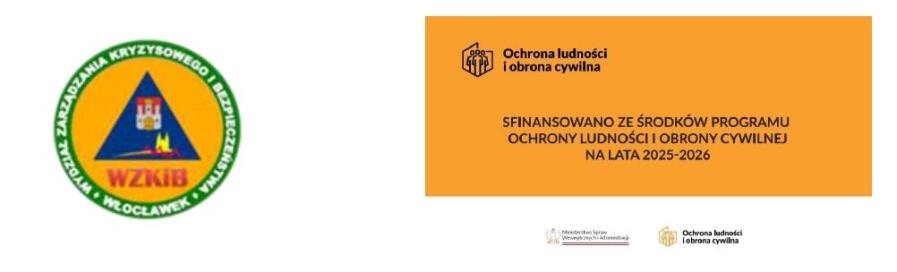 Logo Wydziału Zarządzania Kryzysowego i Bezpieczeństwa, oznaczenia Ochrony ludności i obrony cywilnej